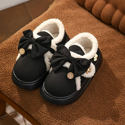 Chunky Brown Snow Slippers with Bow