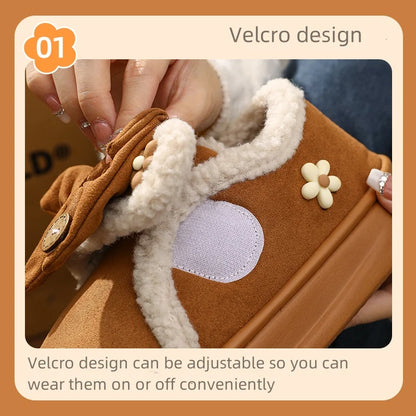 Chunky Brown Snow Slippers with Bow