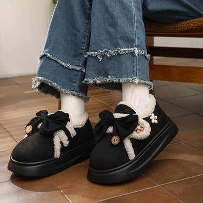 Chunky Brown Snow Slippers with Bow