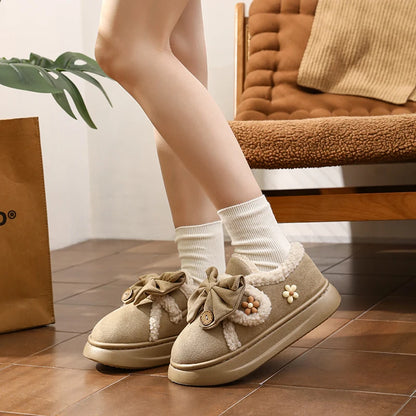 Chunky Brown Snow Slippers with Bow