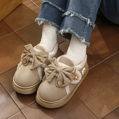 Chunky Brown Snow Slippers with Bow
