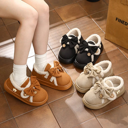 Chunky Brown Snow Slippers with Bow