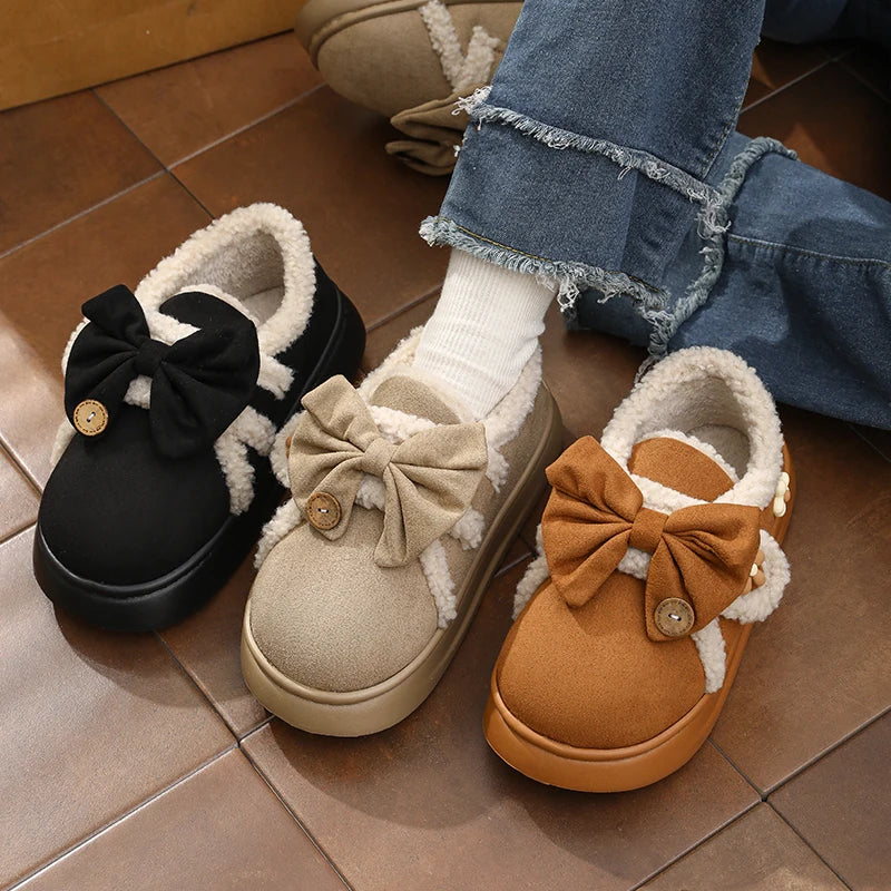 Chunky Brown Snow Slippers with Bow