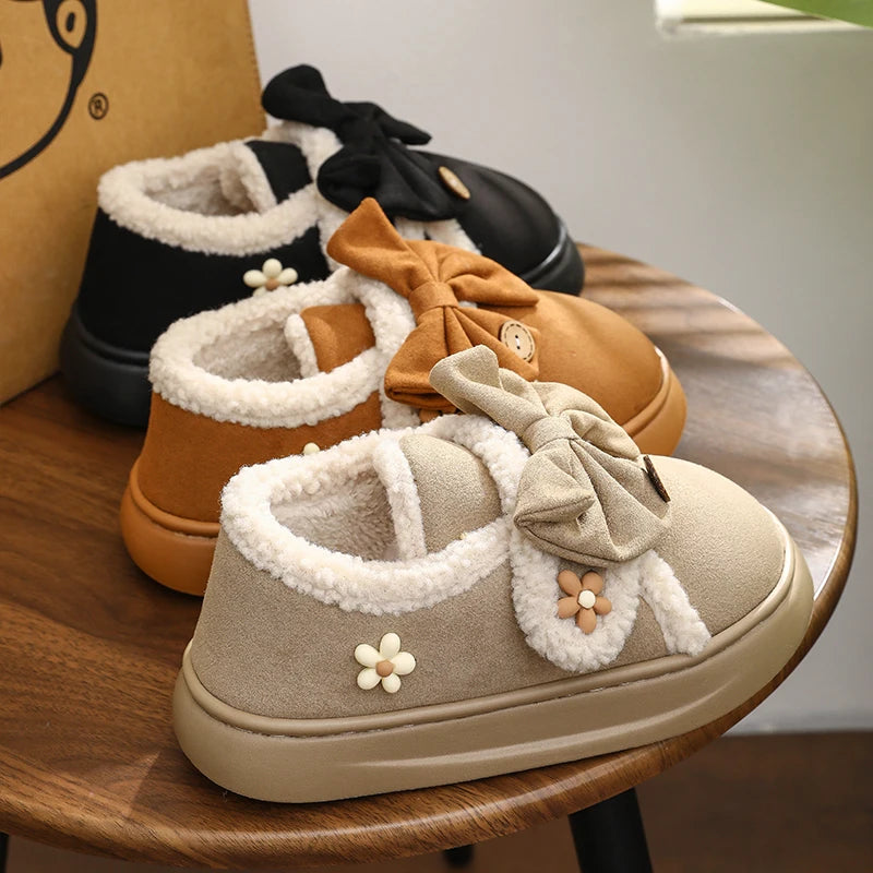 Chunky Brown Snow Slippers with Bow